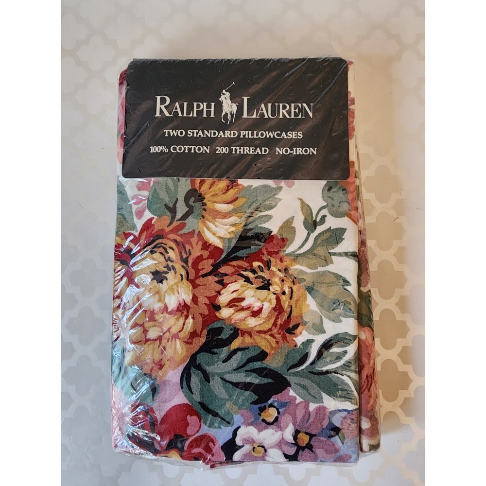 Vintage Ralph Lauren Allison Multi Floral Garden 2 Standard Pillowcases NEW